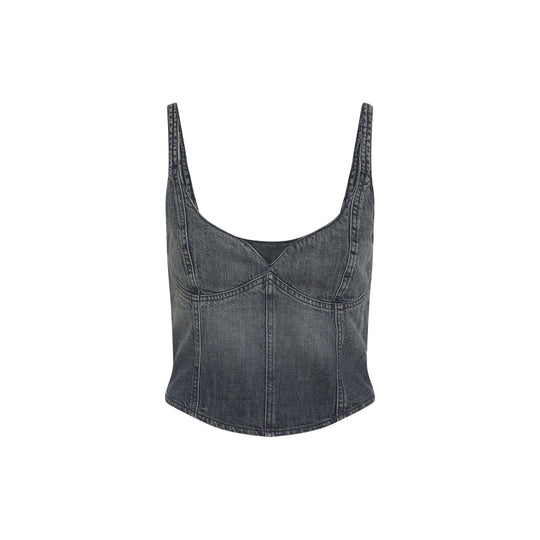 Blue Corseted Cotton Top