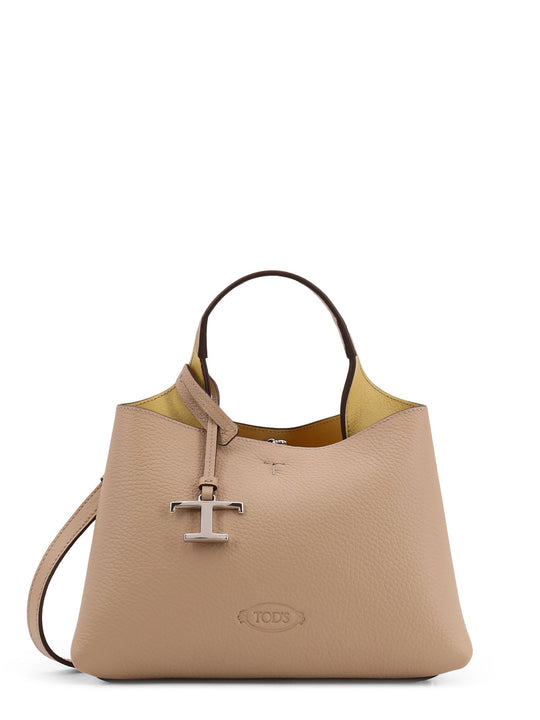 Leather Shoulder Bag With Metal T-Timeless Logo