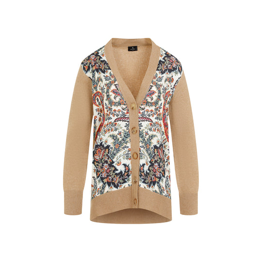 Camel Paisley Wool Cardigan