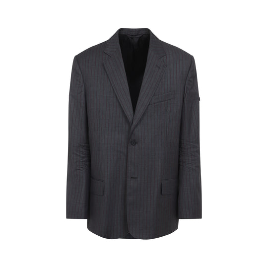 Gray Wool Blazer With Pinstripe Pattern