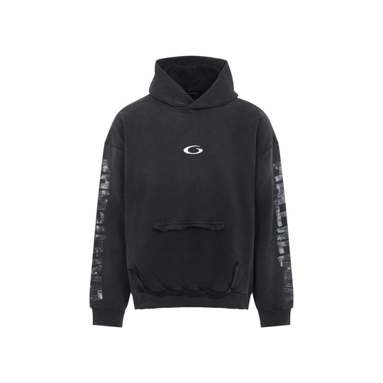 Washed Black Ripped Pocket Hoodie