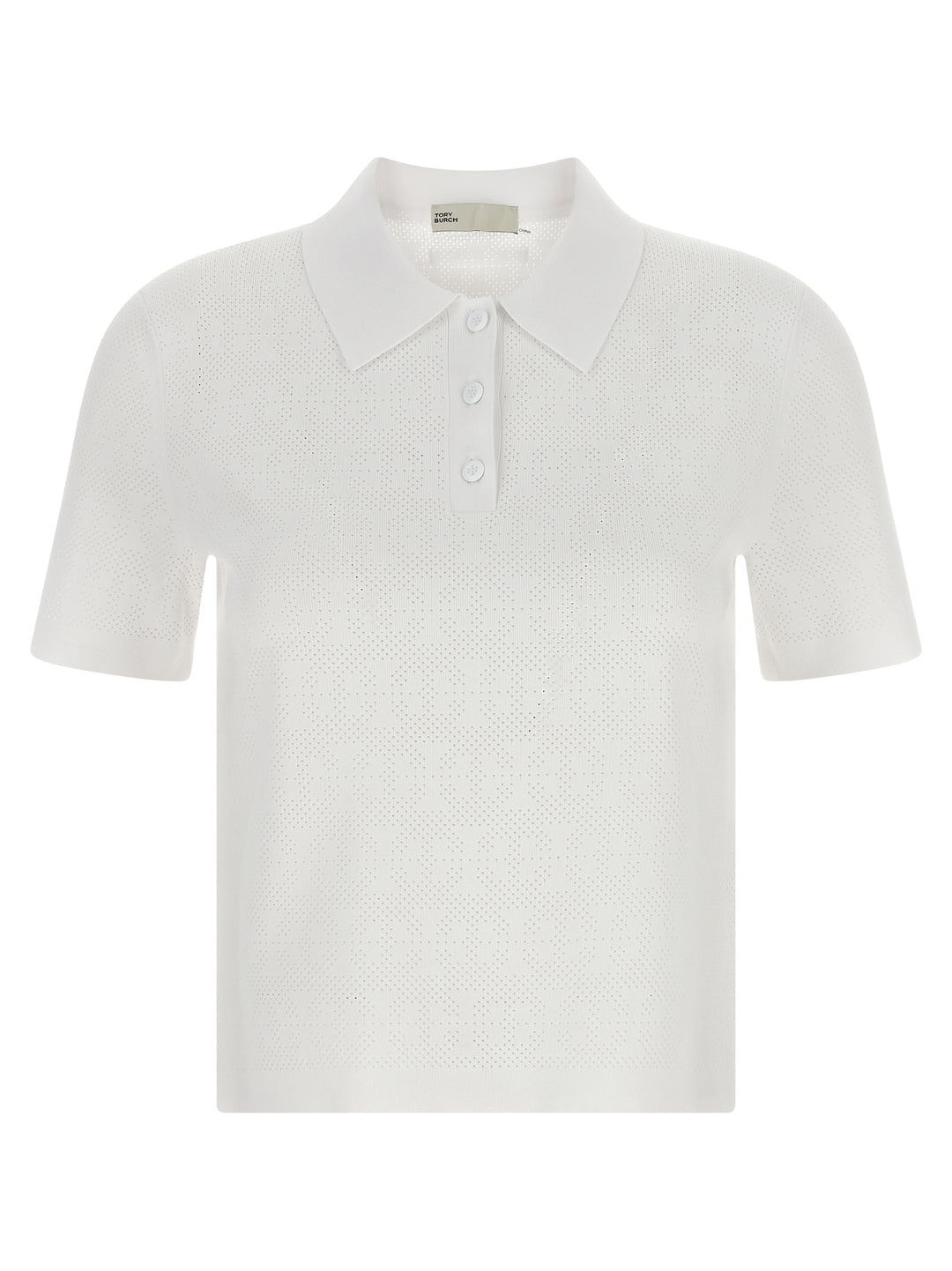 Tory Burch Pointelle Viscose  Shirt Polo - Bianco | 2c4daf1cfc8ad9edd8d5de689dc28bef7a3eeea0