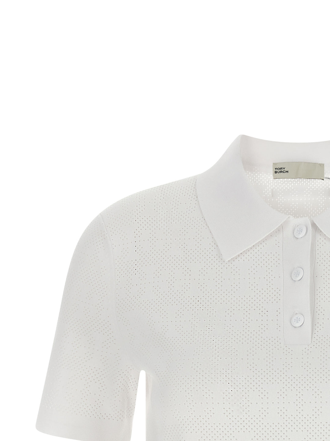 Tory Burch Pointelle Viscose  Shirt Polo - Bianco | 82b507ce6a9166c1981e5c83f93a776e4cded1b4