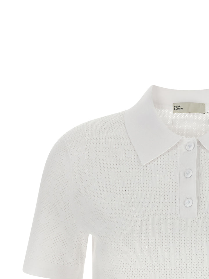 Tory Burch Pointelle Viscose  Shirt Polo - Bianco | 82b507ce6a9166c1981e5c83f93a776e4cded1b4
