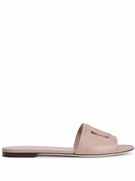 Dg Logo Leather Flat Sandals
