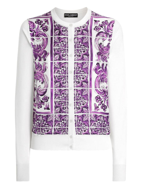 Maiolica Print Silk Cardigan