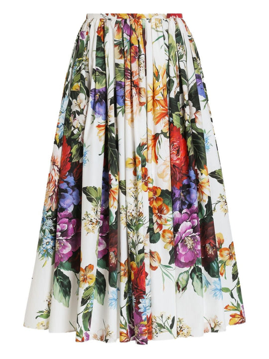 Flower Print Cotton Midi Skirt