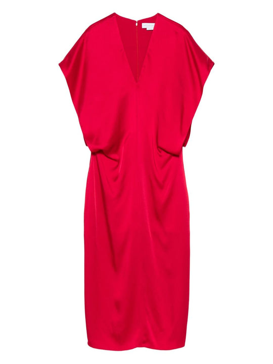 Satin V-Necked Midi Dress