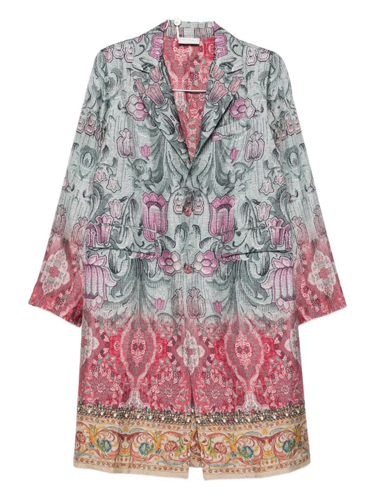 Silk Printed Single-Breasted Coat