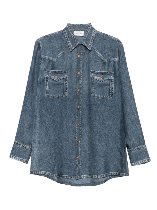 Denim Print Silk Shirt