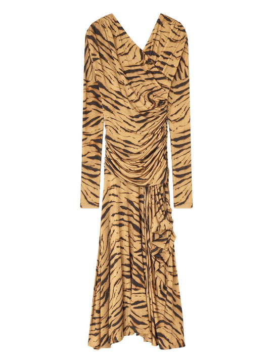 Printed Ruched Long Dress