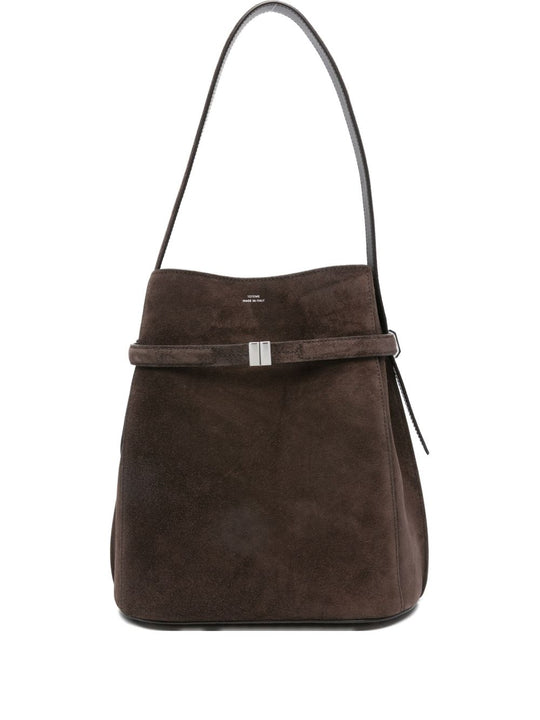 Belted Suede Leather Bucket Bag