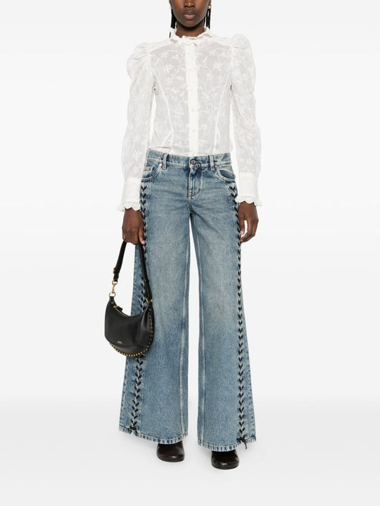 Laced Wide-Leg Denim Jeans