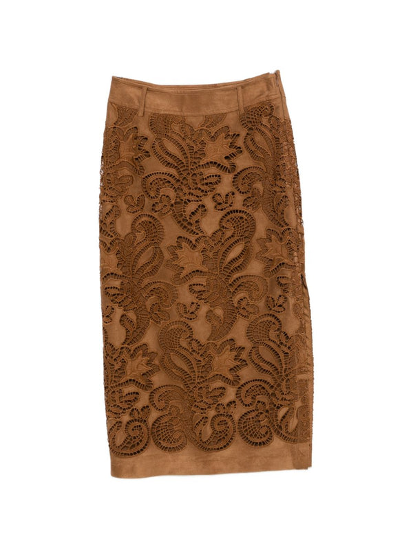 Suede Leather Effect Long Skirt