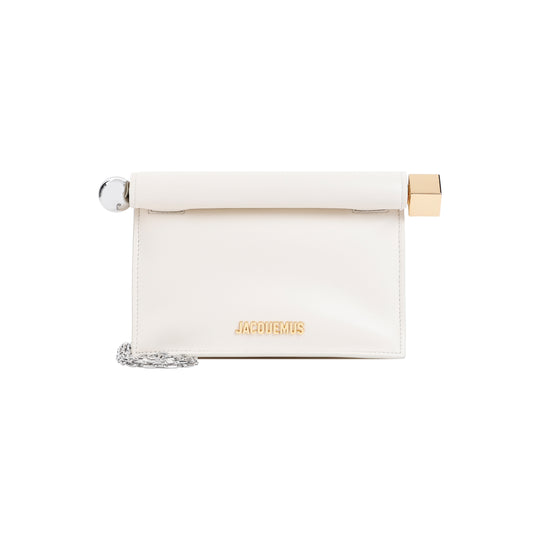 Light Ivory Leather La Pochette Rond Carré