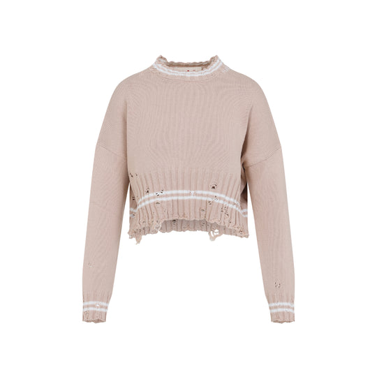Beige Round Neck Cotton Pullover