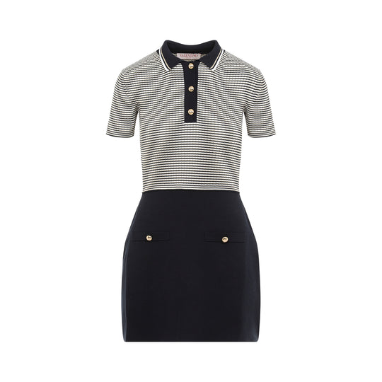 Ivory And Navy Blue Cotton Mini Dress