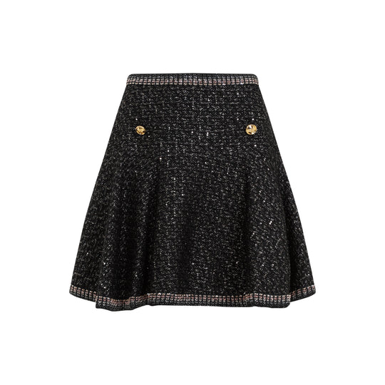 Black Cotton Boucle Mini Skirt