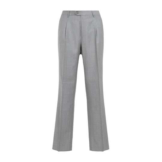 Grey Single Pleat Wool Pants