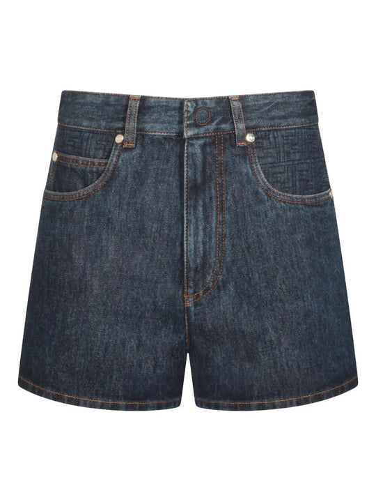Shorts Svasati In Denim Con Motivo Ff Trapuntato