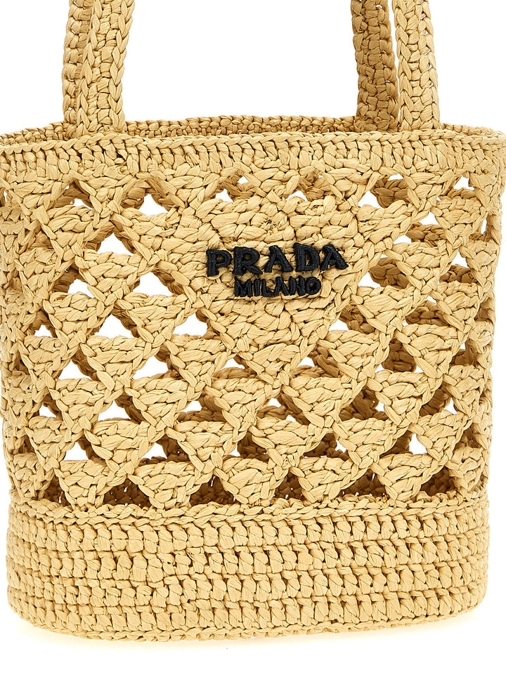 Prada Crochet Logo Handbag Borse a Mano - Beige | d9a47da889ea1bc1ab5308d7fa22b01176c54526
