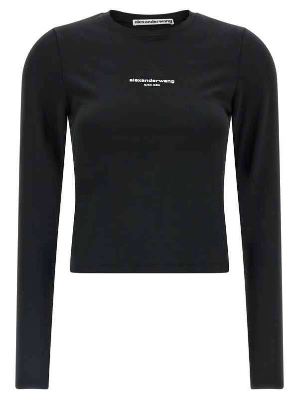 Ls Tee W/Logo Print T Shirt Nero