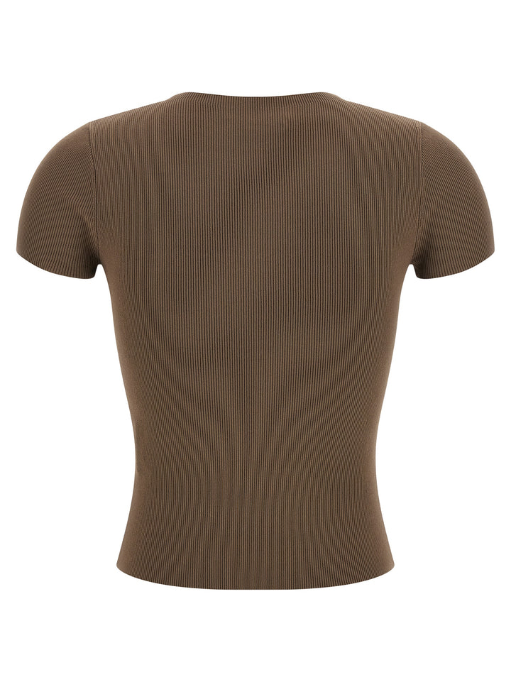 Alexander Wang Ribbed  With Logo T shirt - Marrone | 262ad7339dd5020bed217a74972a3bc516a3b1cd