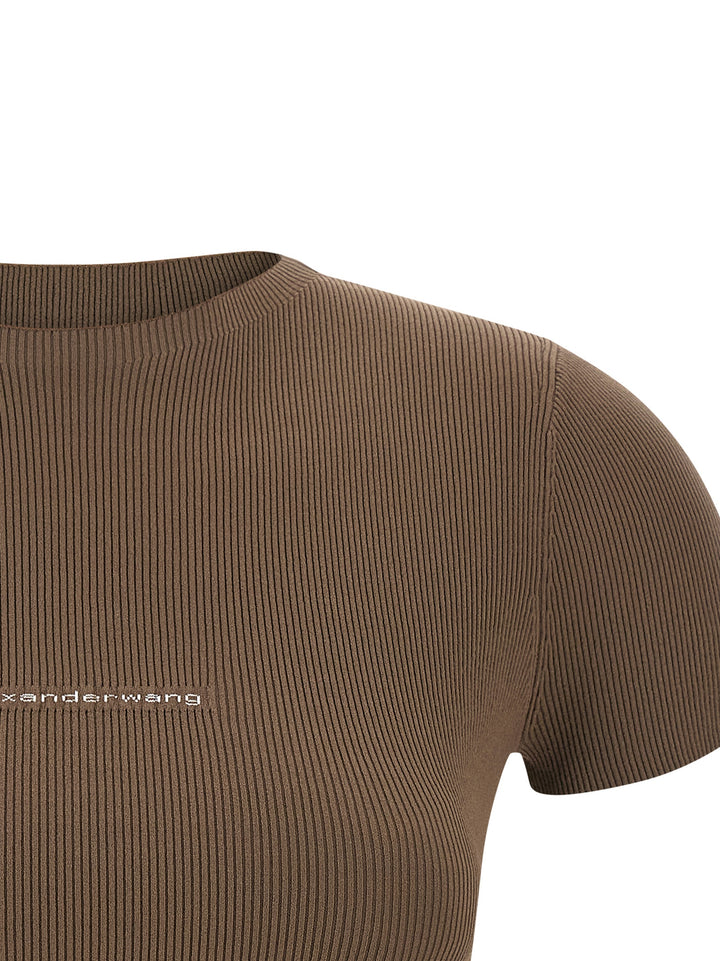 Alexander Wang Ribbed  With Logo T shirt - Marrone | e1b1fb2d7ddf75c2039e5e2c899ecb722a9dea6c