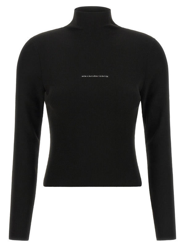Rippstrickpullover mit Logo, schwarz