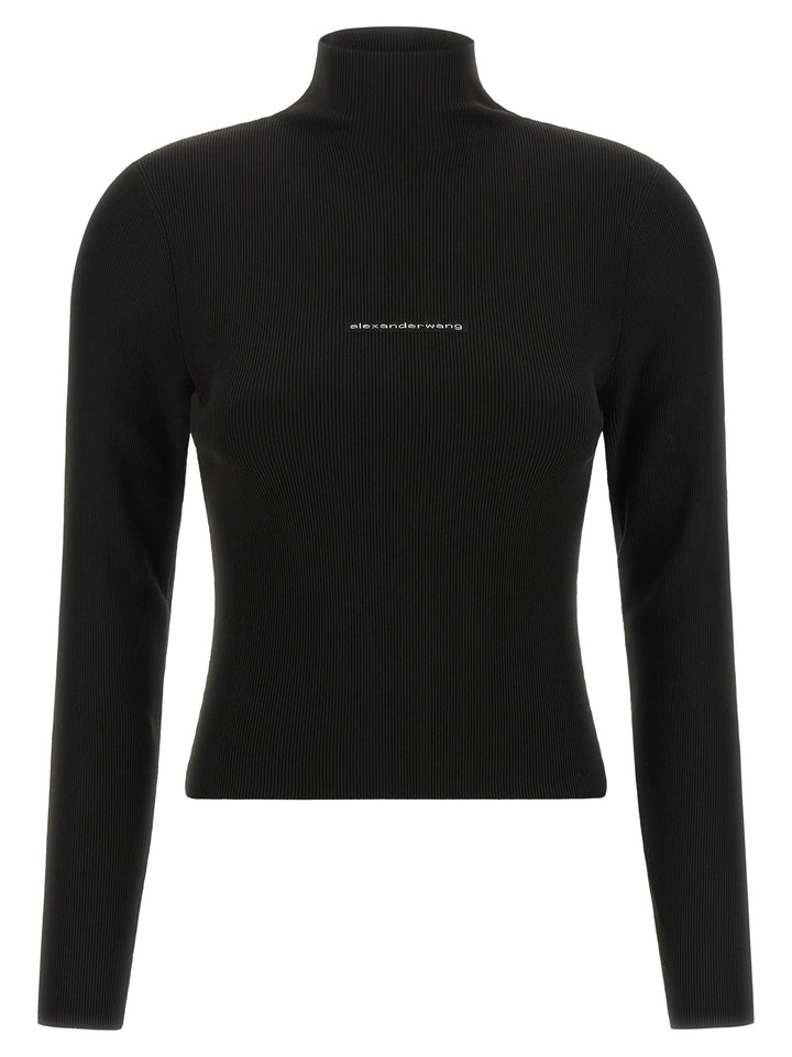 Alexander Wang Ribbed Sweater With Logo Maglioni - Nero | 9972702d664491478fd97dd252d2a9b5fb980e81