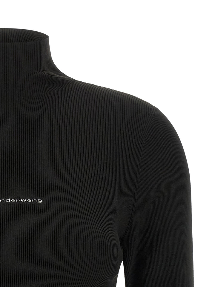 Alexander Wang Ribbed Sweater With Logo Maglioni - Nero | b4365bc439f53a462b6c17740d94bb6d762dd23f