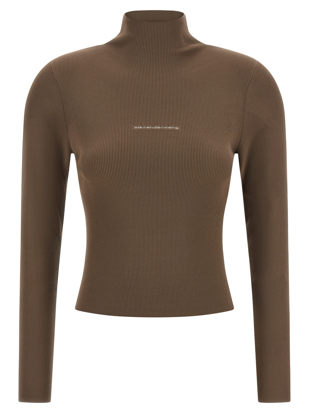 Alexander Wang Logo Ribbed Sweater Maglioni - Beige | e286674c53cf85baaa2323847745135b0825d255