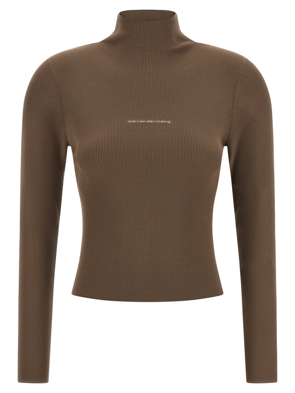Logo Rippenpullover Beige