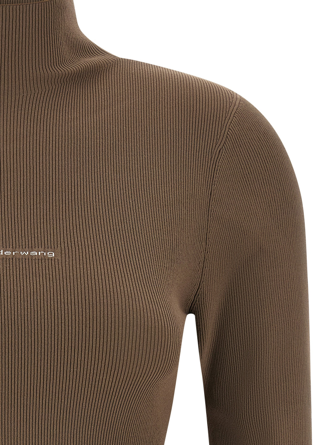 Alexander Wang Logo Ribbed Sweater Maglioni - Beige | be8261940d34a48f015cae6de911ab881396f97a