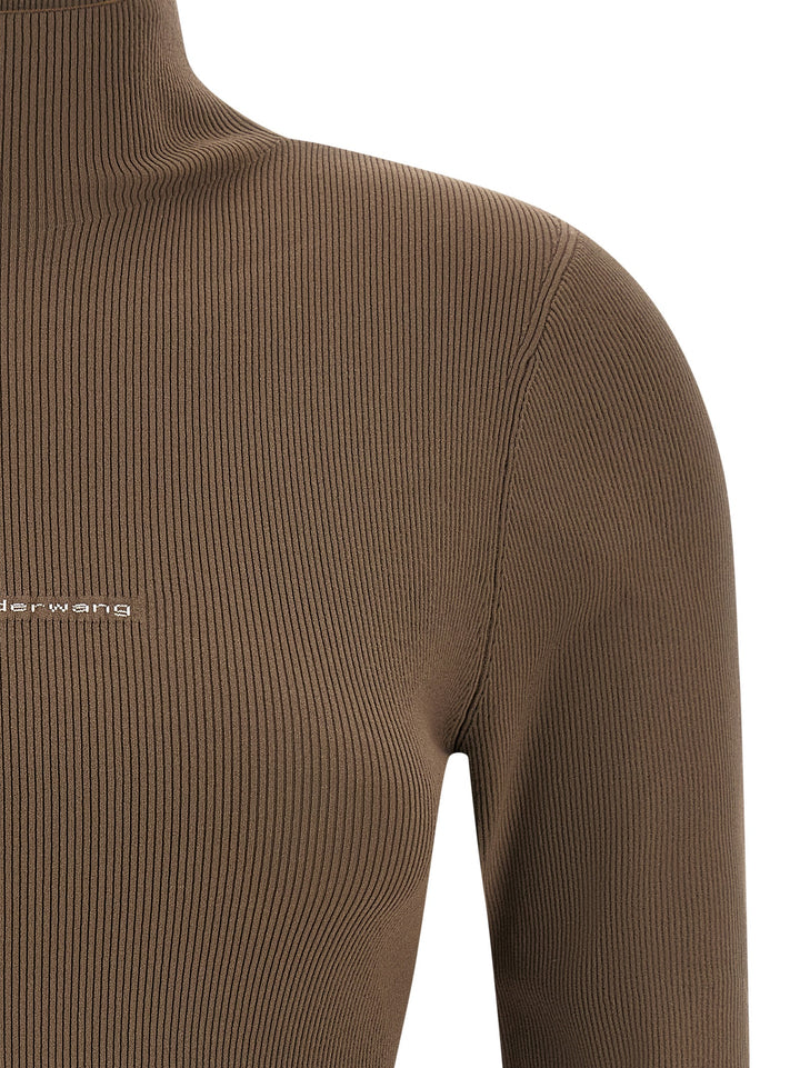 Alexander Wang Logo Ribbed Sweater Maglioni - Beige | be8261940d34a48f015cae6de911ab881396f97a