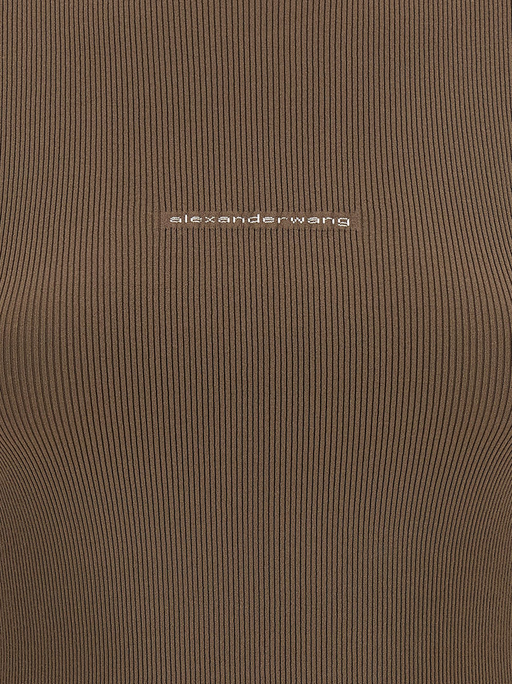 Alexander Wang Logo Ribbed Sweater Maglioni - Beige | f06f4b54ceebe09c9511c913a320b2ff4d6ba622
