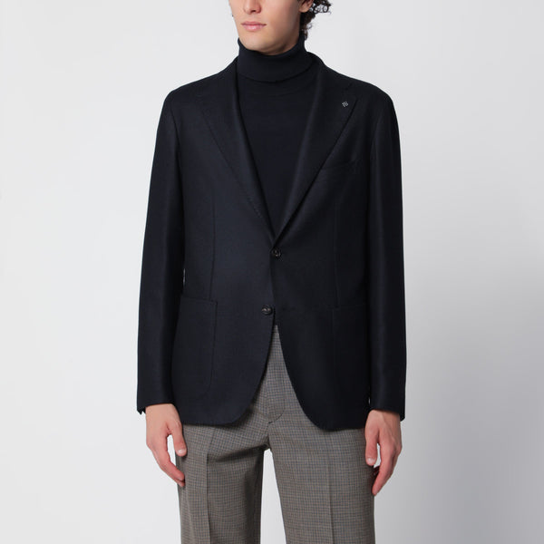 Marineblaue, einreihige Jacke aus Wolle und Kaschmir