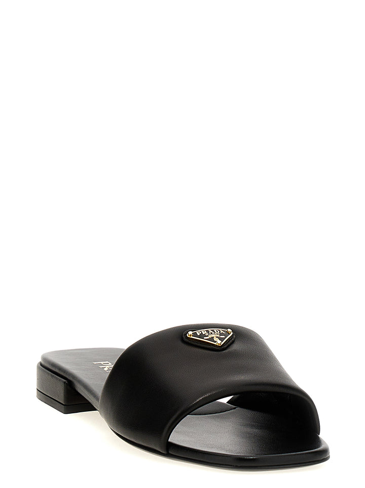 Prada Logo Leather Sandali - Nero | f9b7c8660ff6c4692fb557046cd37f3b69cf40db