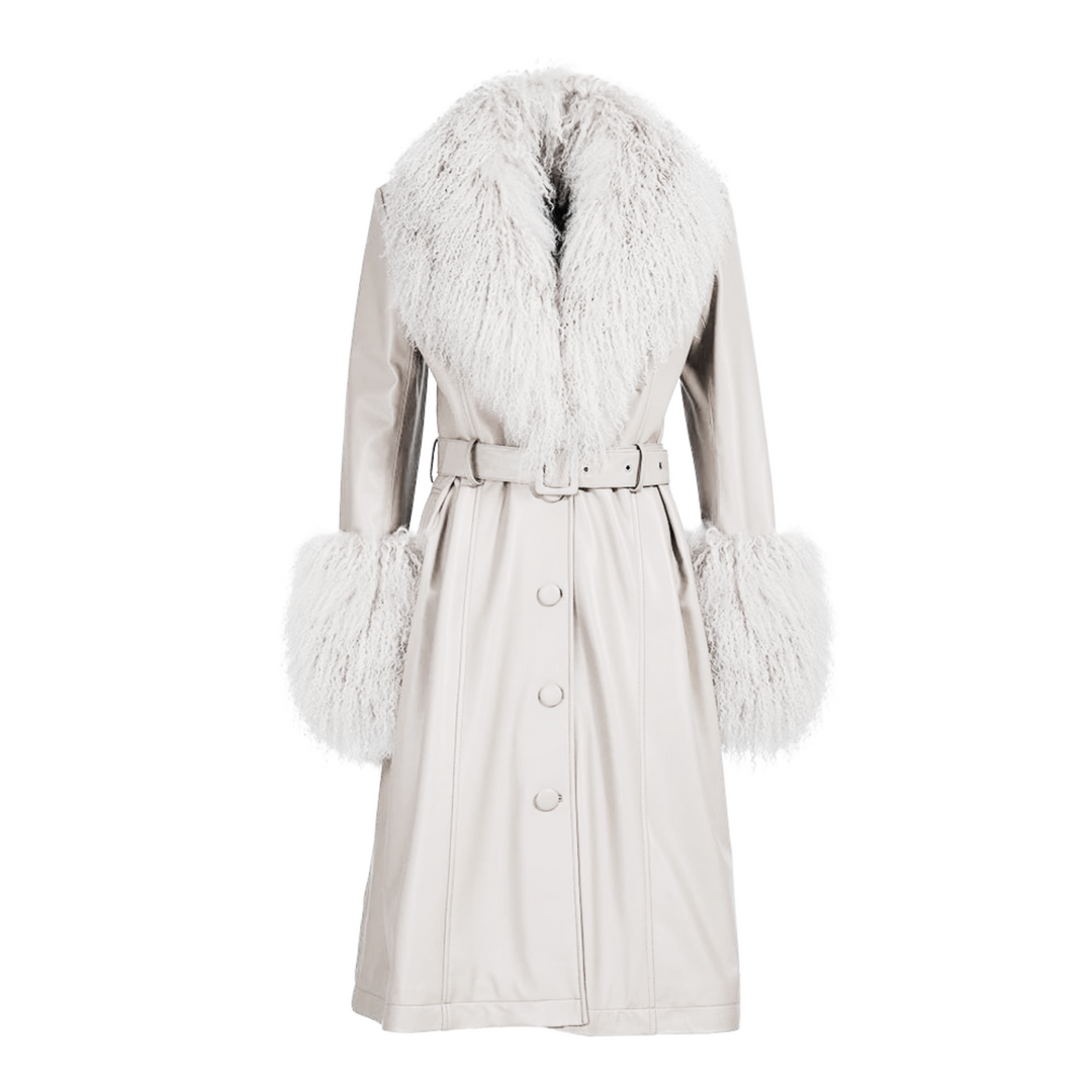 Cappotto Sac Bianco in Pelle e Mongolia