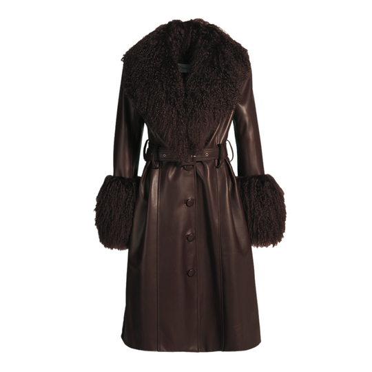 Cappotto Sac Marrone in Pelle e Mongolia