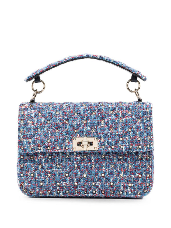 Rockstud Spike Medium Tweed Shoulder Bag