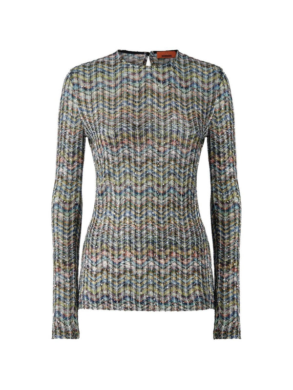 Zig Zag Motif Crenweck Sweater