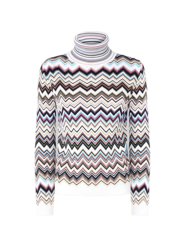 Zig Zag Motif Turtle-Neck Sweater