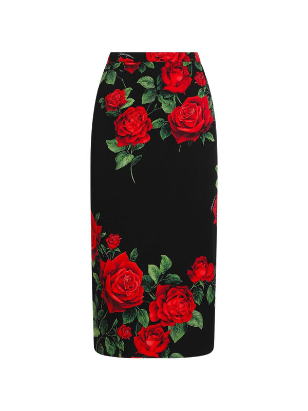 Roses Print Silk Skirt