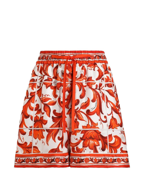 Maiolica Print Silk Shorts