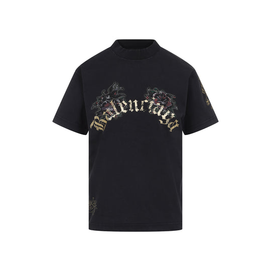 Faded Washed Black Cotton Small Fit T-Shirt