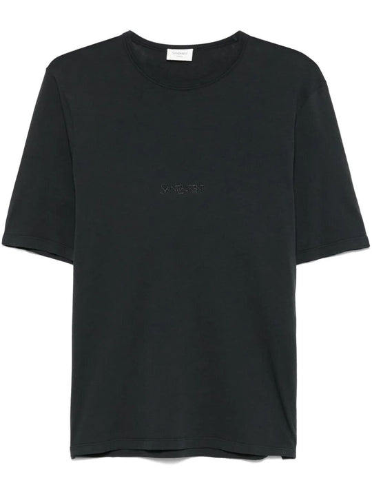 T-Shirt In Cotone Con Ricamo Logo Tono Su Tono