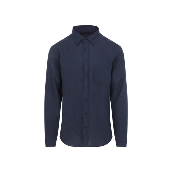 Navy Blue Hemp Button Down Shirt