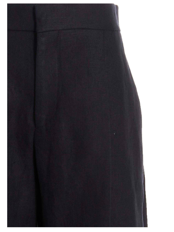 Chloé Linen  With Front Pleats Pantaloni - Blu | 42a191190aa4daec8183fa6347d16e0136579afe