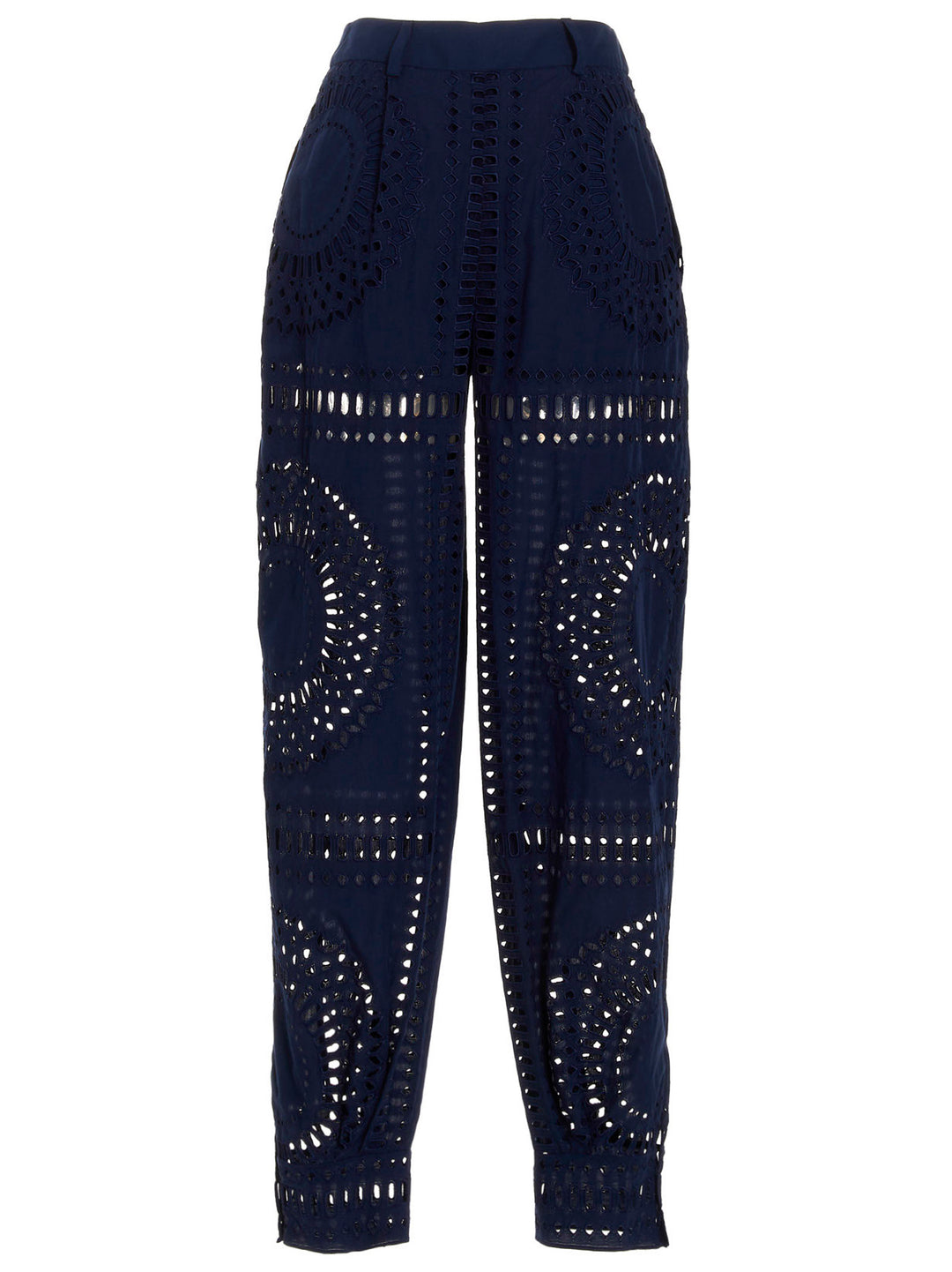 Alberta Ferretti Embroidered Cotton Pantaloni - Blu | f96dbcfb6ab956c6064749b6da6bdae4c1dbb0d9